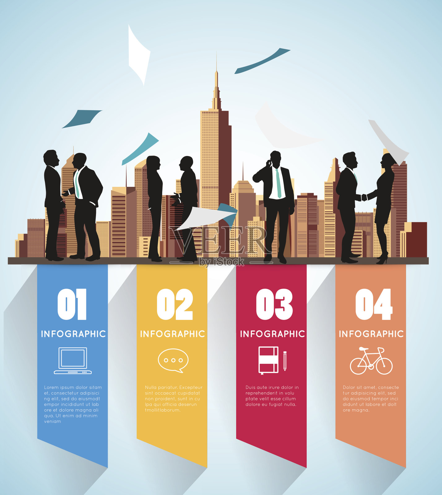 现代信息图表的商业项目与剪影人。插画图片素材