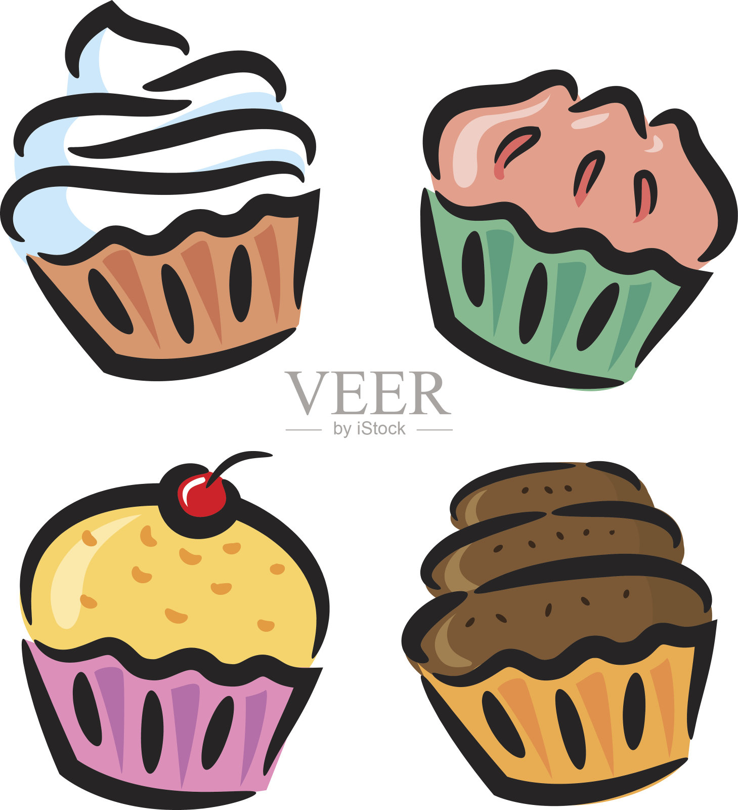 纸杯蛋糕和松饼的图标插画图片素材