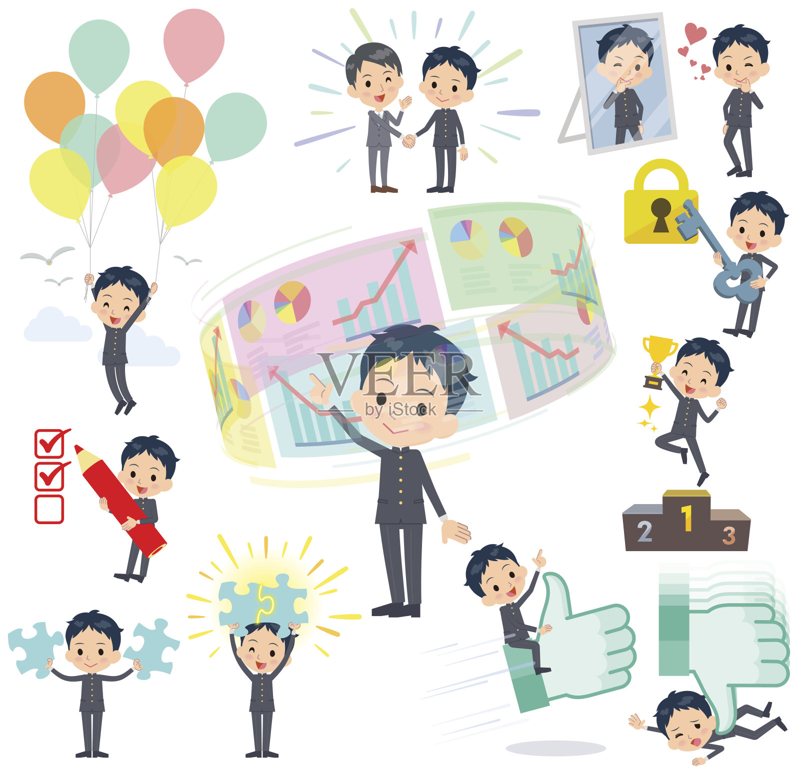 学校男孩学习兰的成功和积极插画图片素材