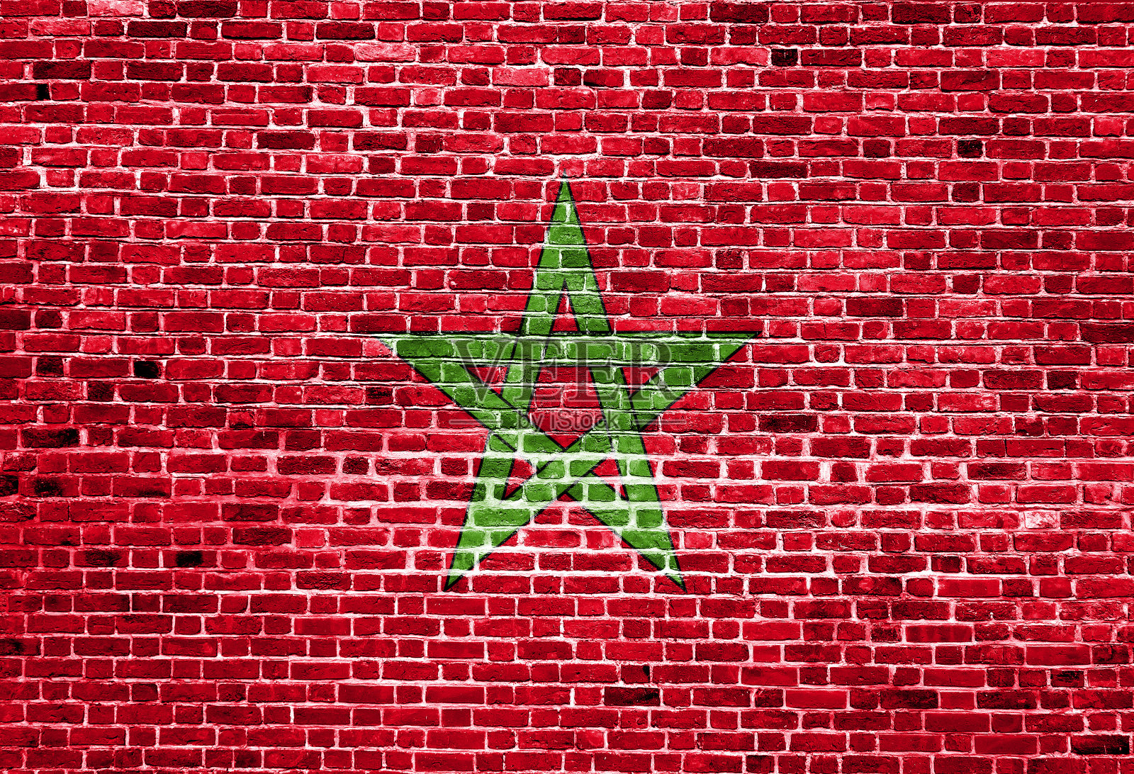 砖墙上绘摩洛哥国旗，背景纹理照片摄影图片