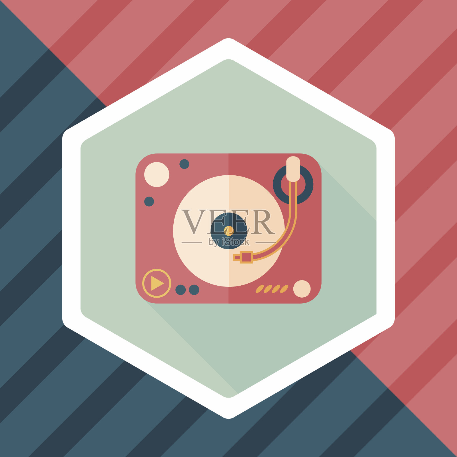 DJ音乐平与长影子图标，eps10插画图片素材