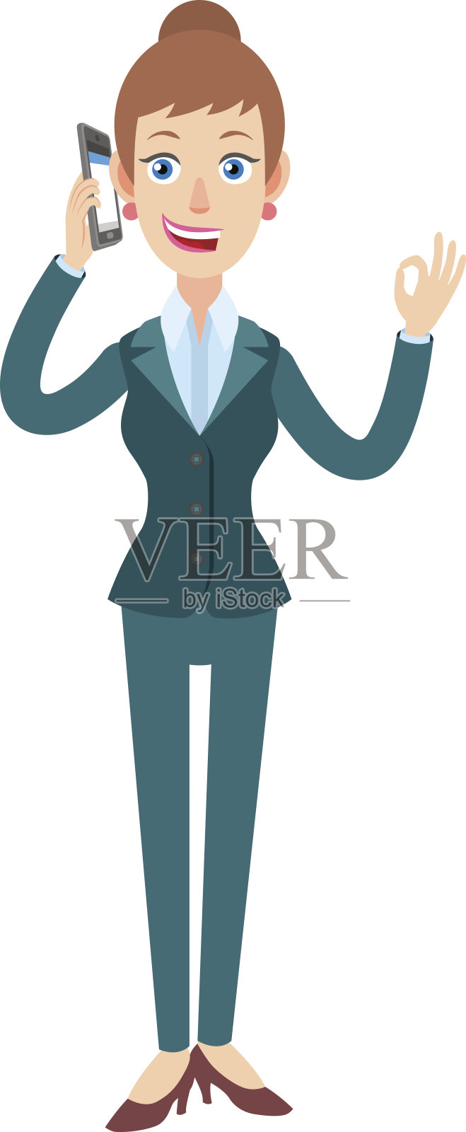 女商人拿着手机，并做了一个ok的手势设计元素图片