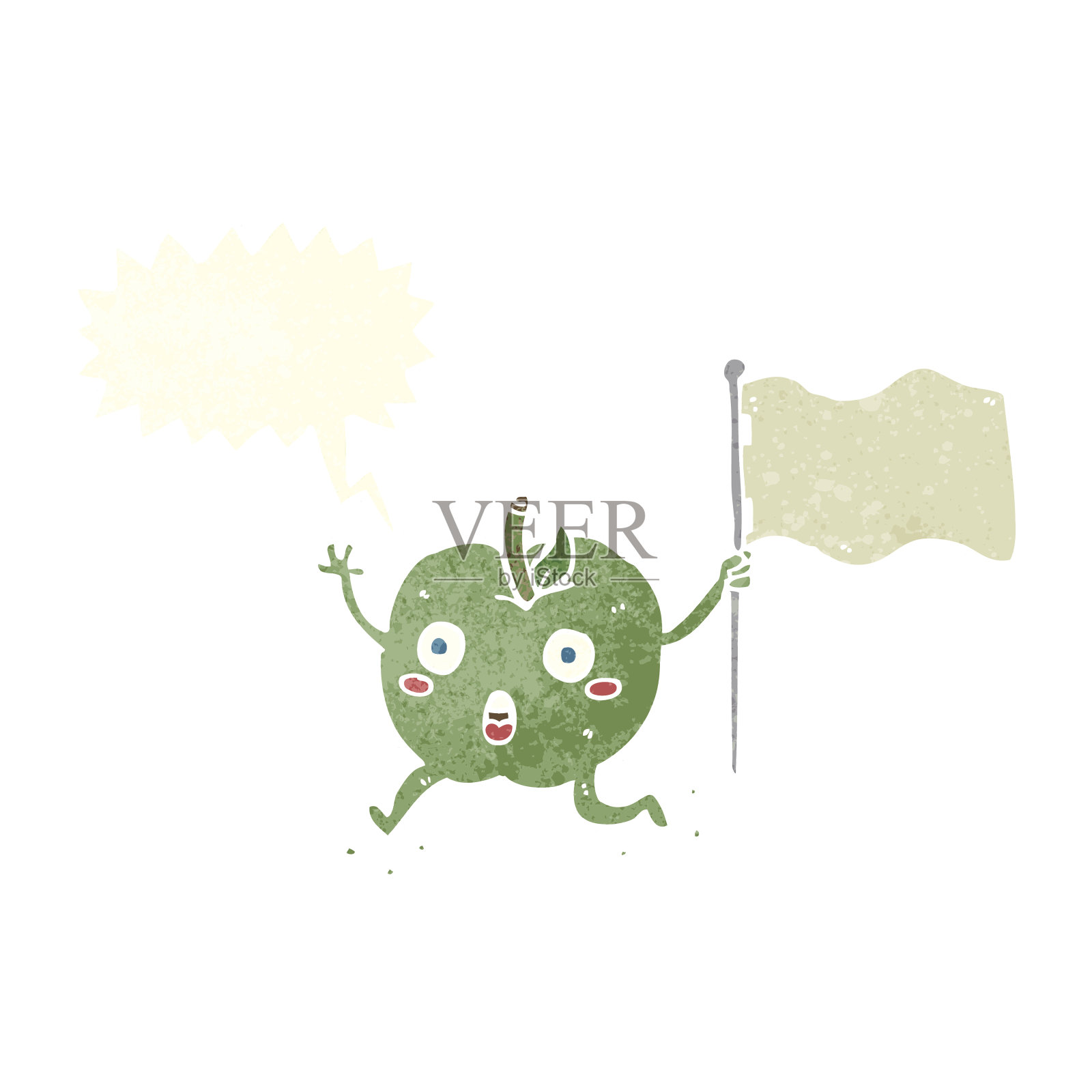 卡通有趣的苹果与旗帜与讲话气泡插画图片素材