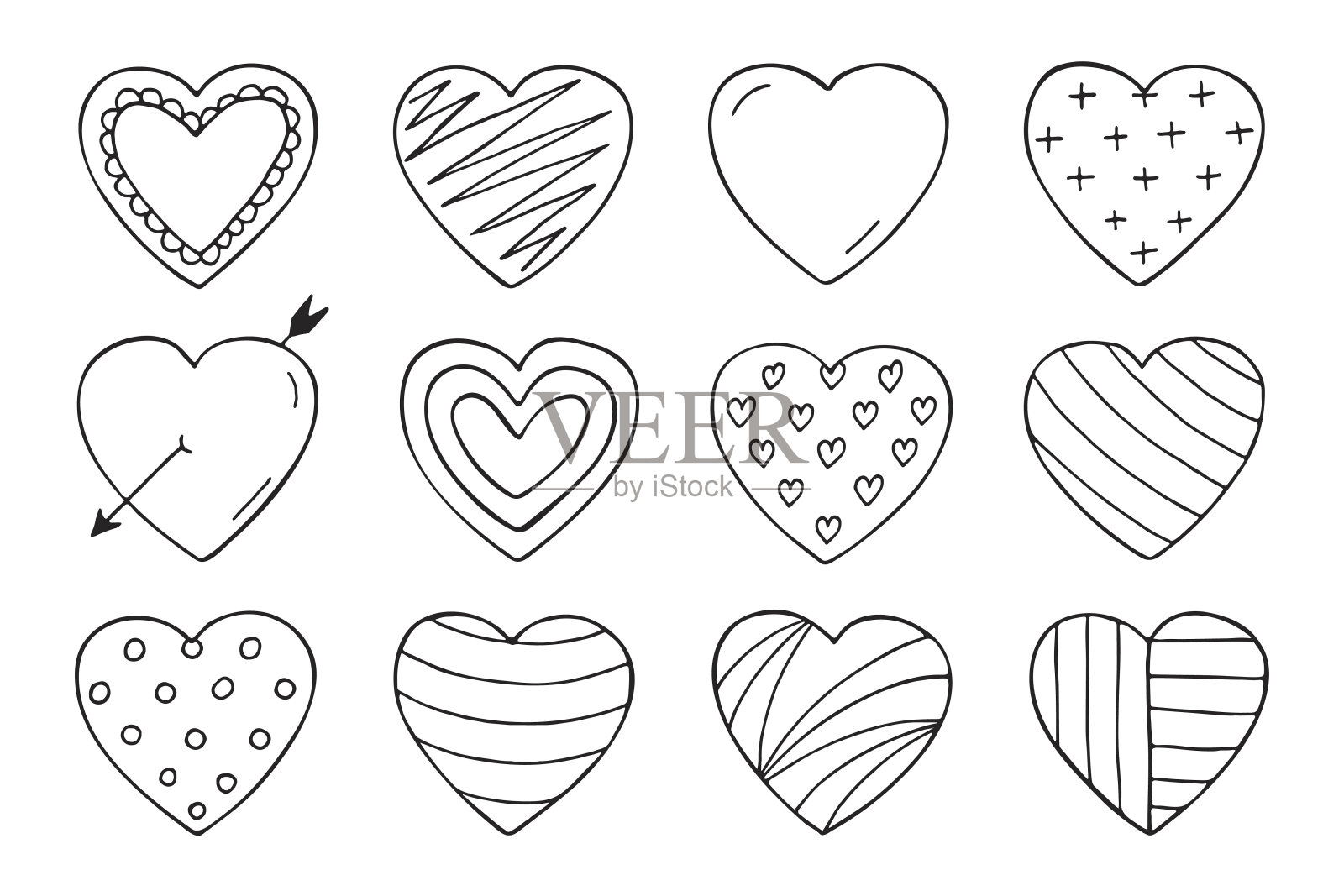 心形收藏在涂鸦风格。情人节快乐。插画图片素材