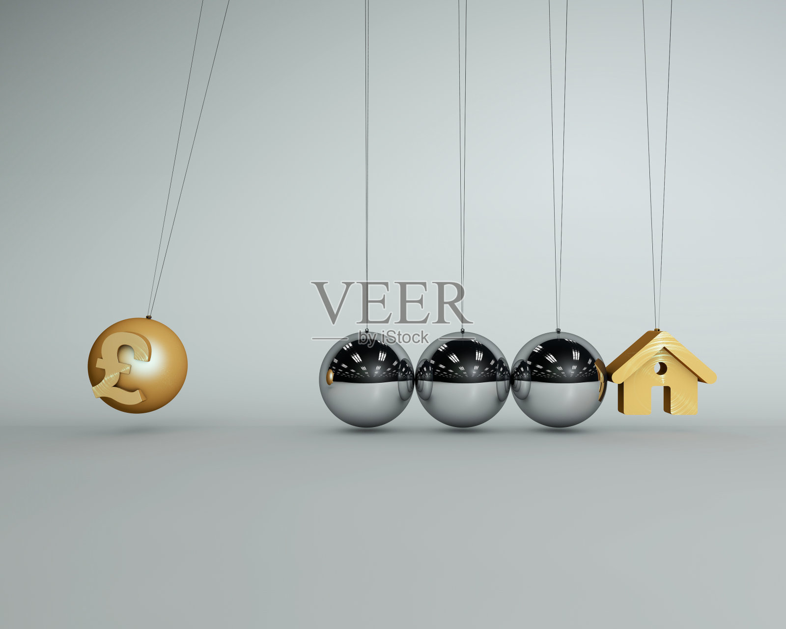 牛顿球和房子照片摄影图片