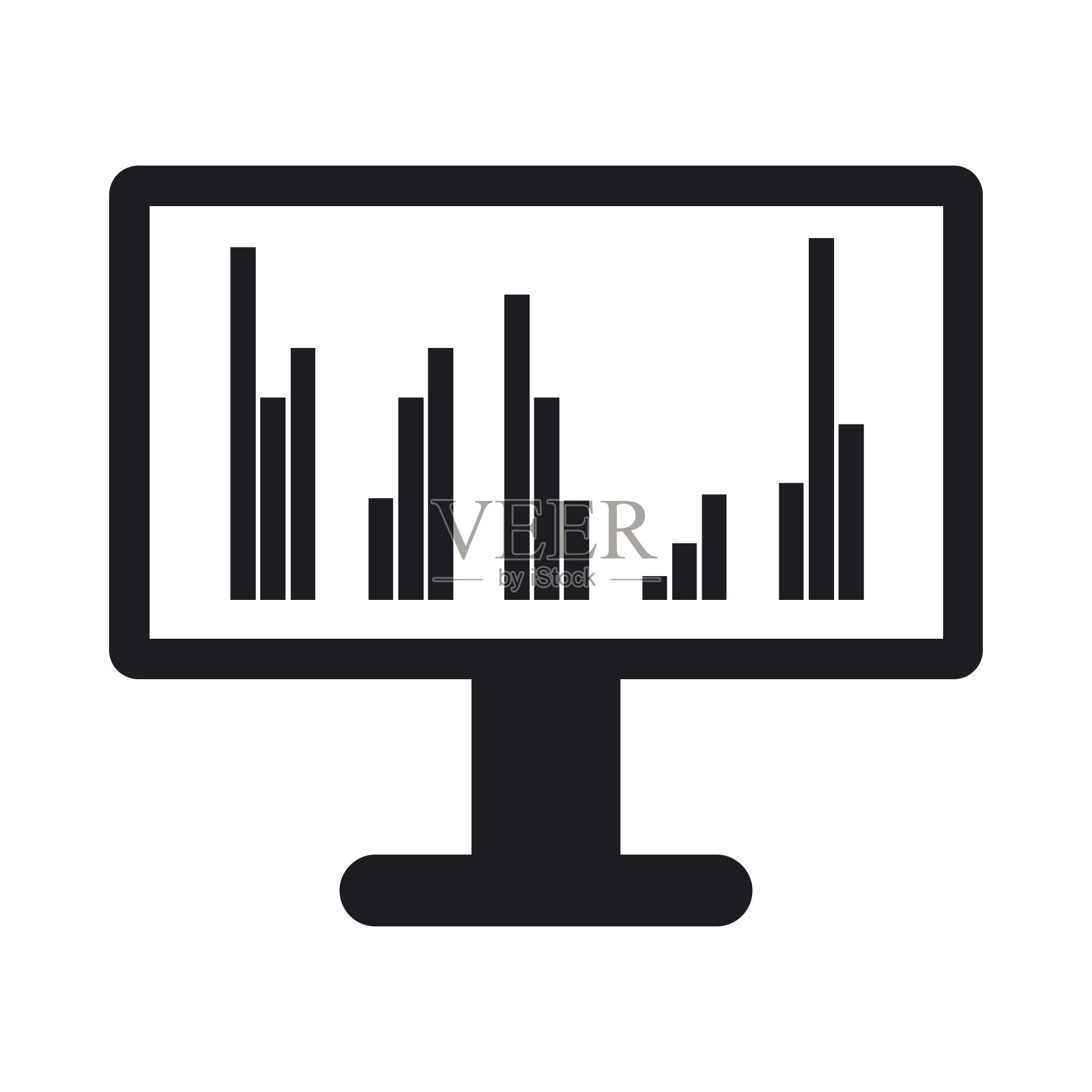 电脑屏幕与商业图形图标，风格简单插画图片素材