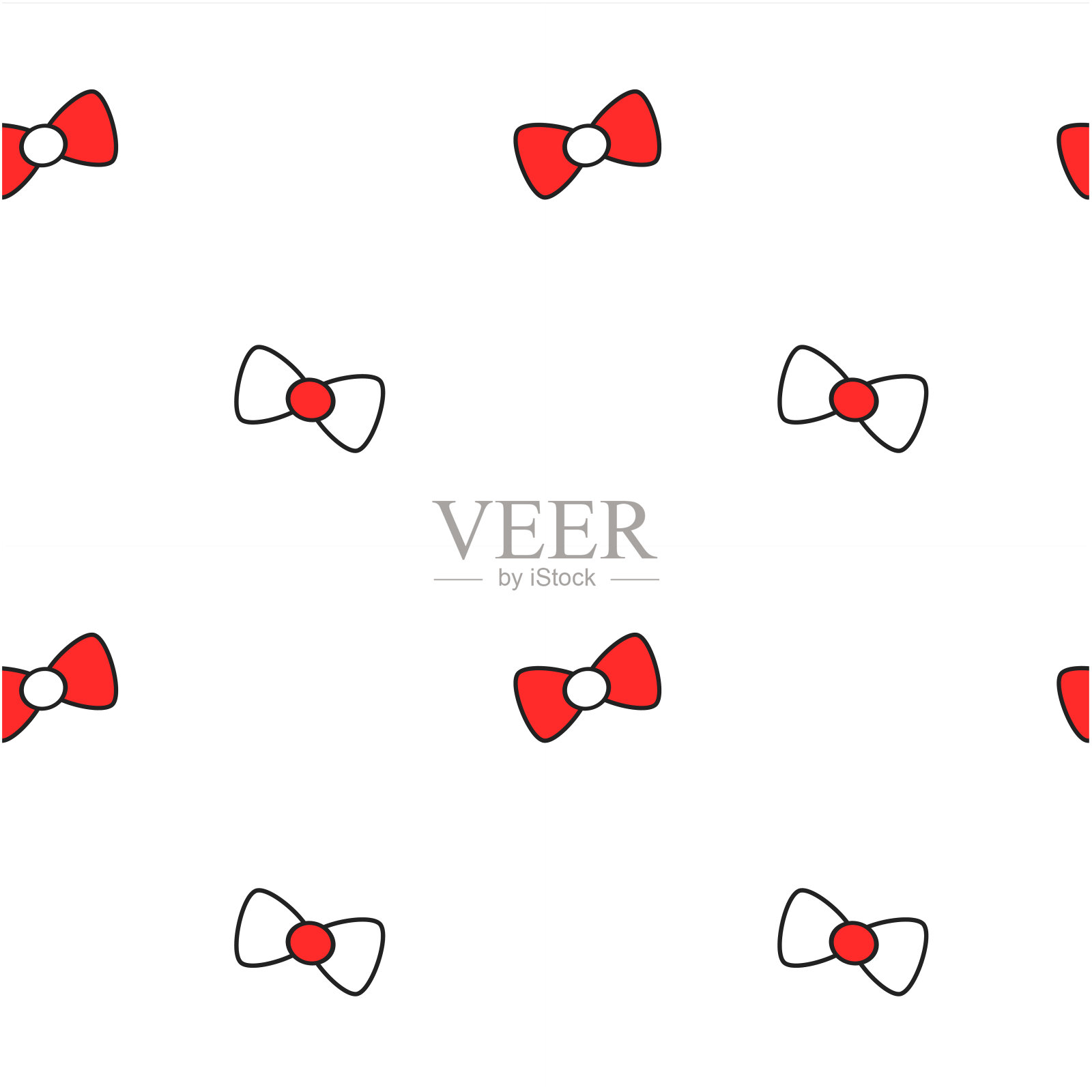 可爱可爱的黑白红色卡通蝴蝶结丝带无缝矢量图案背景插图设计元素图片