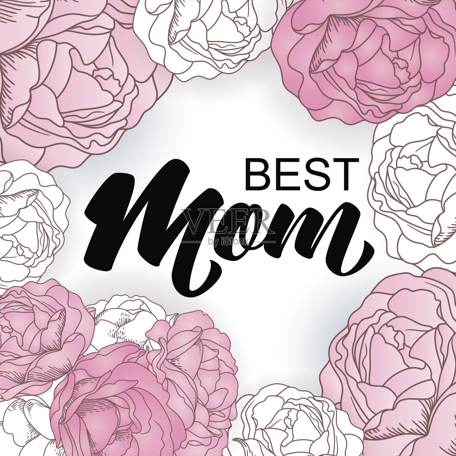 最好的妈妈卡片，上面有玫瑰和字母。插画图片素材