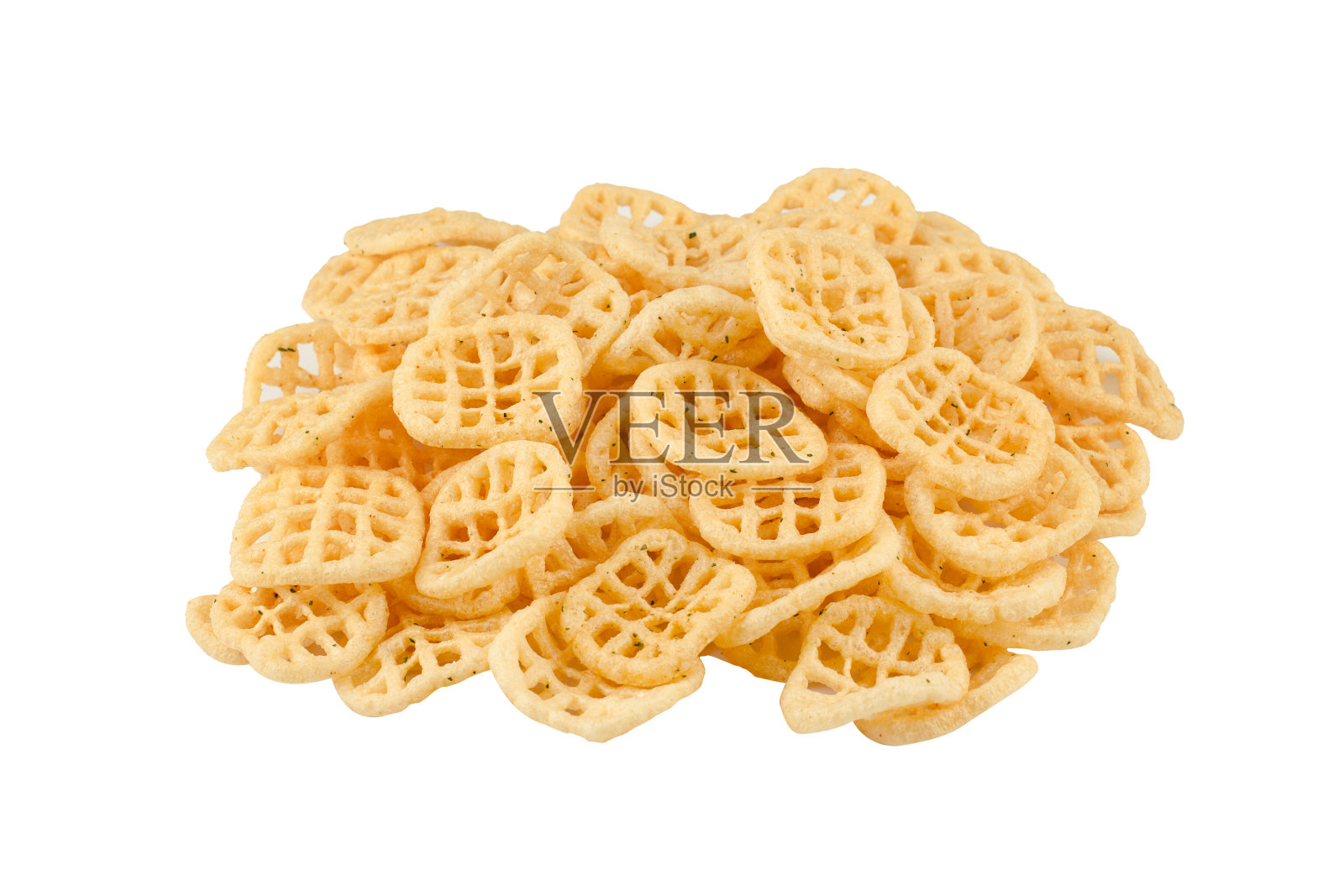 前面的土豆零食堆孤立的白色照片摄影图片