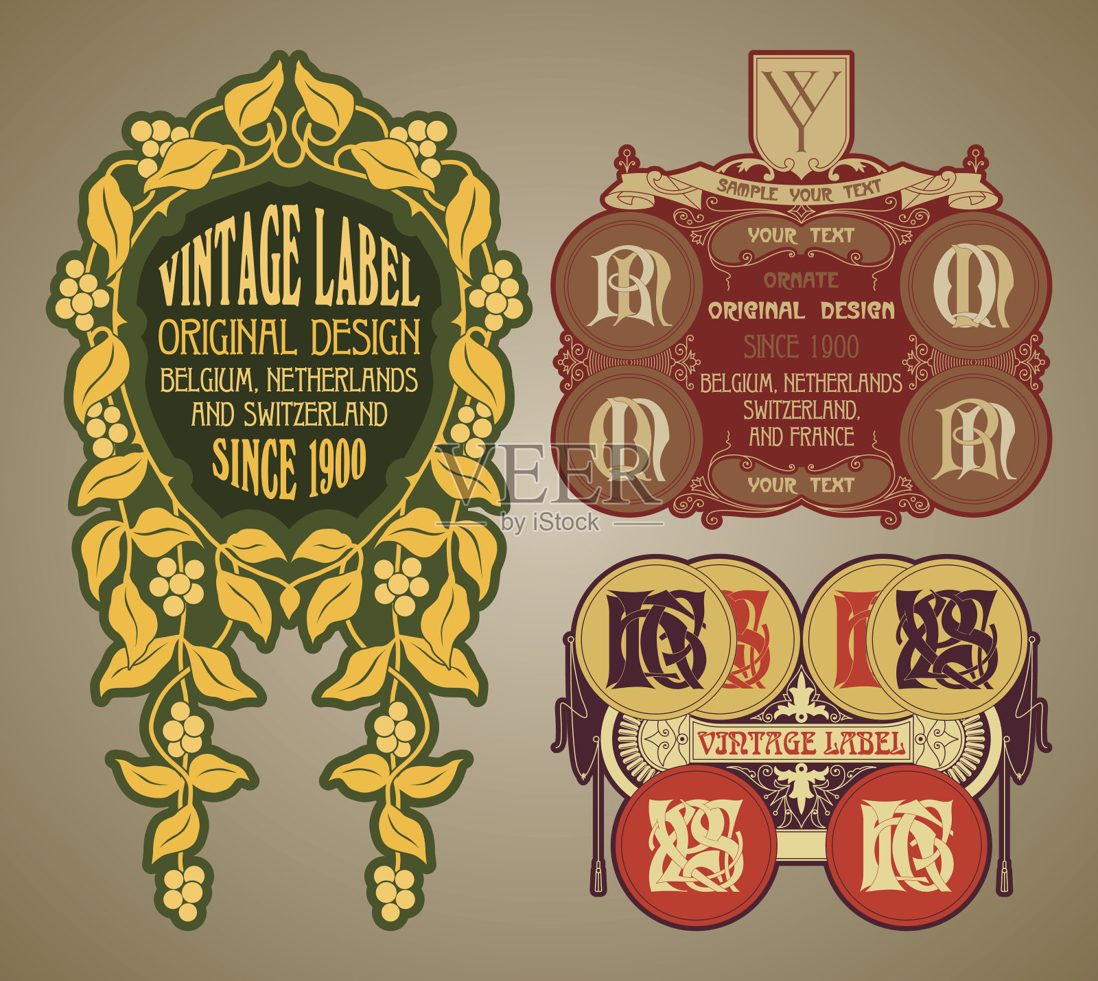 vector vintage items:标签Art Nouveau插画图片素材