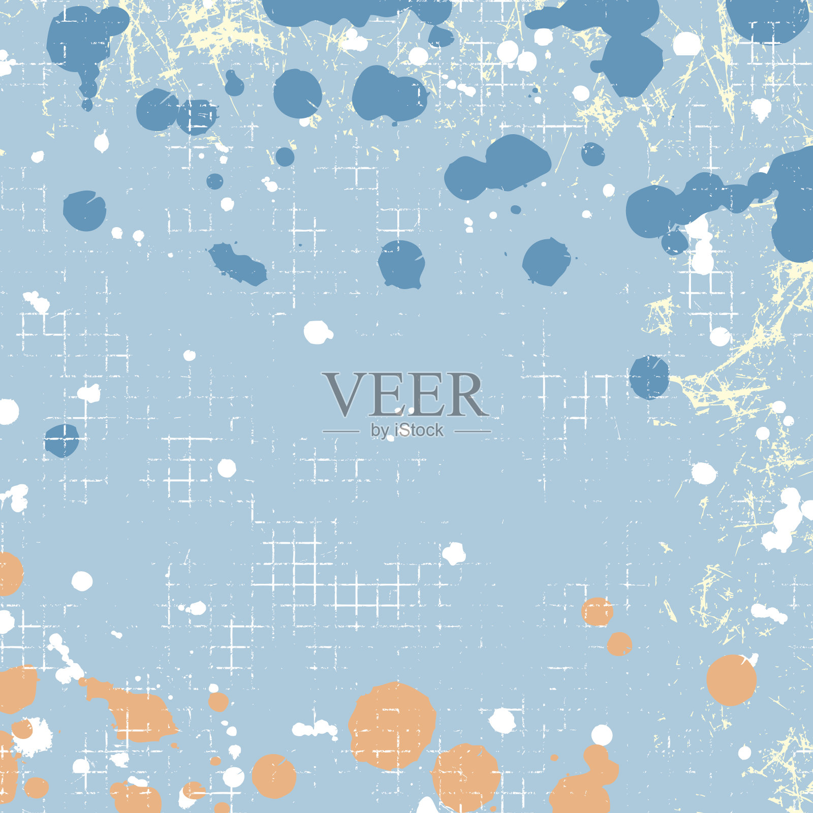 带有飞溅、喷雾磨损和裂缝的蓝色Grunge矢量背景，旧式复古设计插图插画图片素材