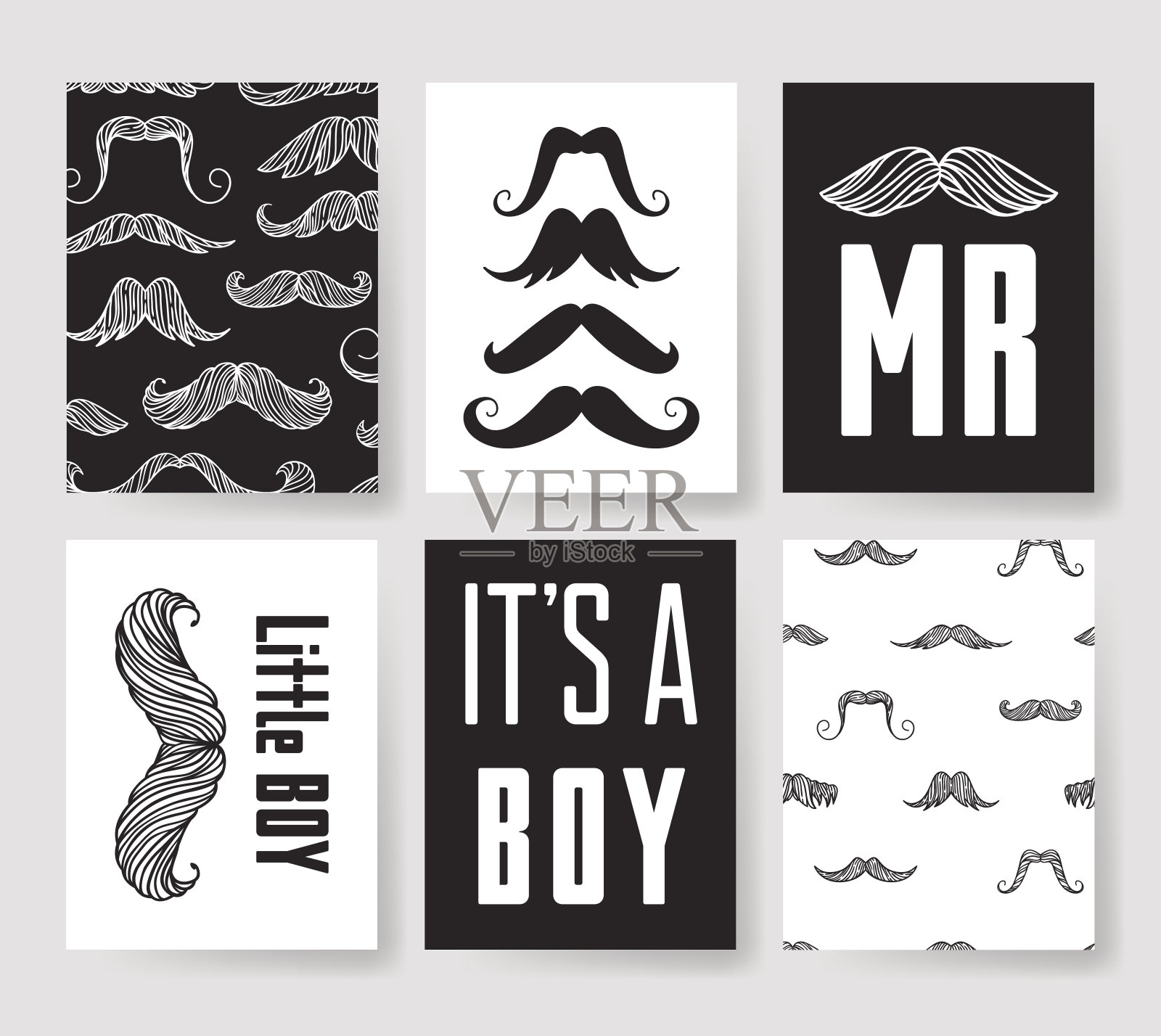 一套男孩生日卡模板。手绘矢量图案设计传单婴儿送礼会插画图片素材