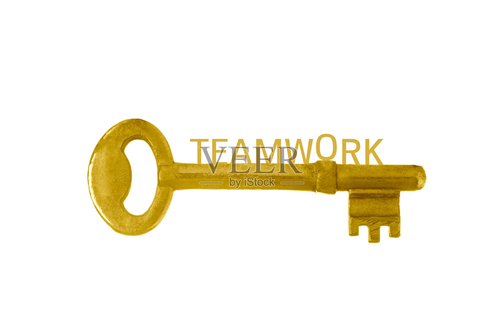 金钥匙上写着“团队合作”，商业和团队合作理念。照片摄影图片