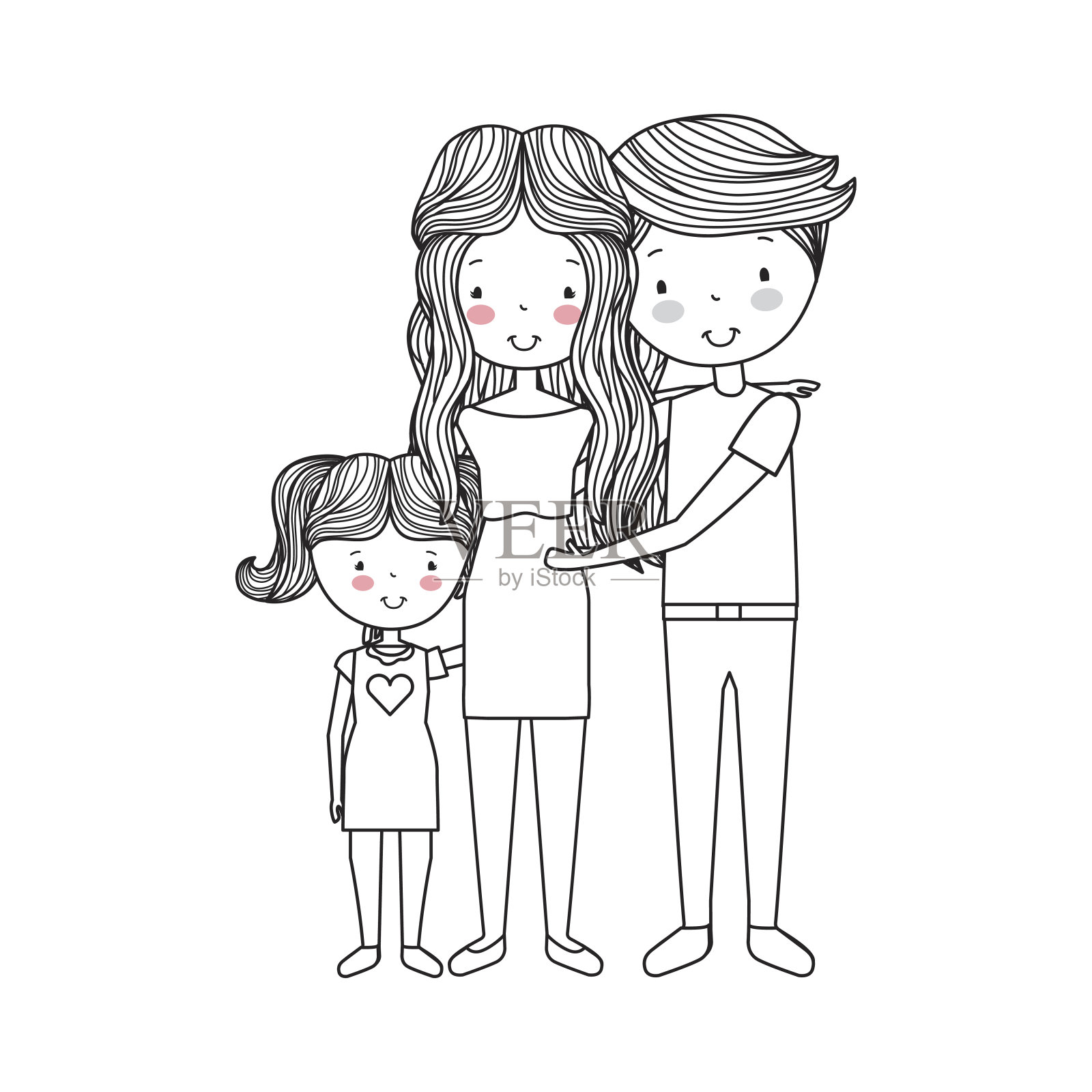 已婚夫妇育有女儿插画图片素材