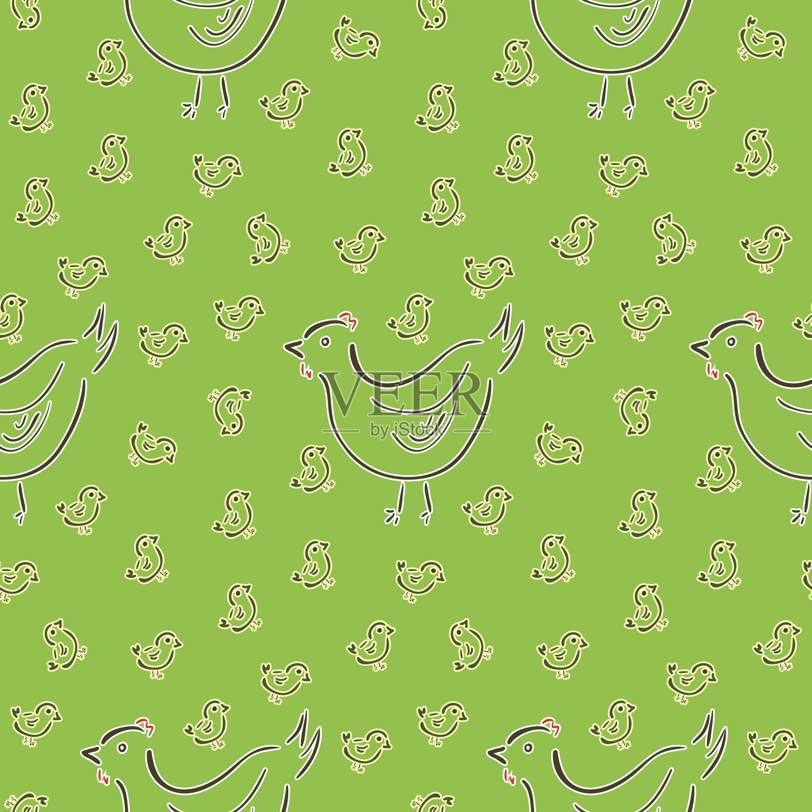 无缝模式与母鸡和小鸡插画图片素材