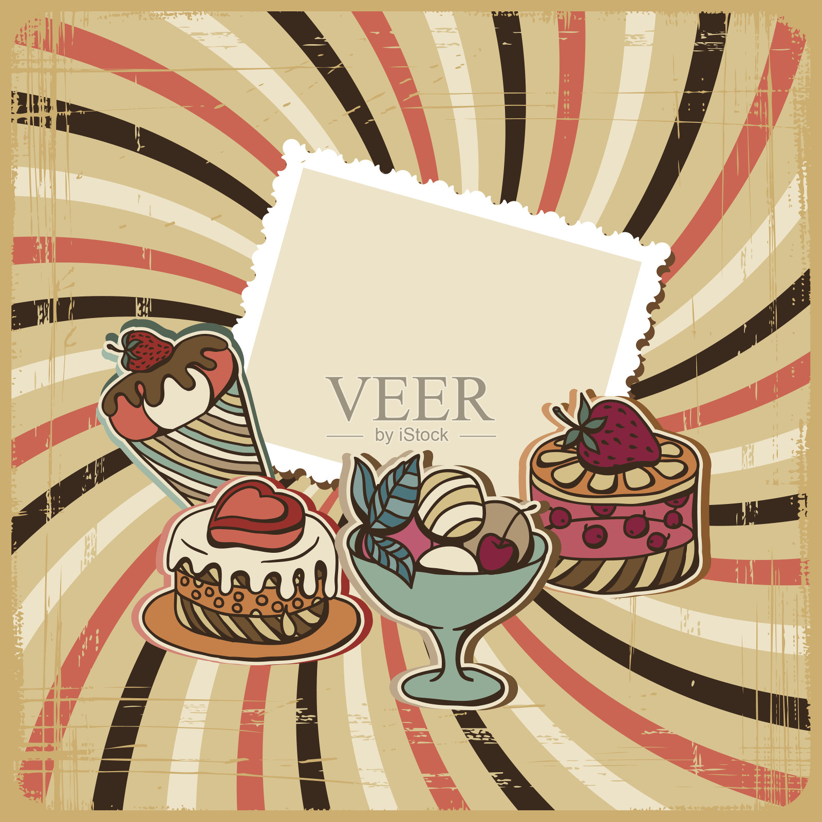 矢量背景与蛋糕在复古风格。复古卡。插画图片素材