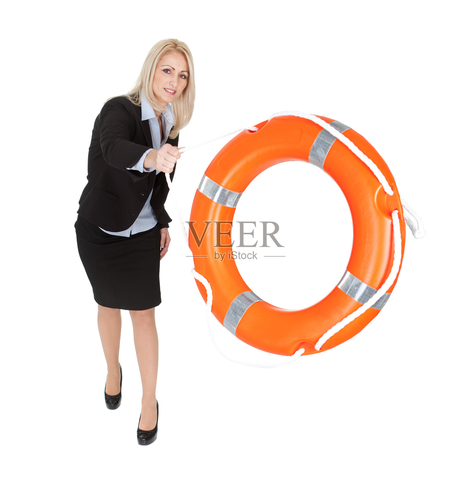 扔救生圈的漂亮女商人照片摄影图片