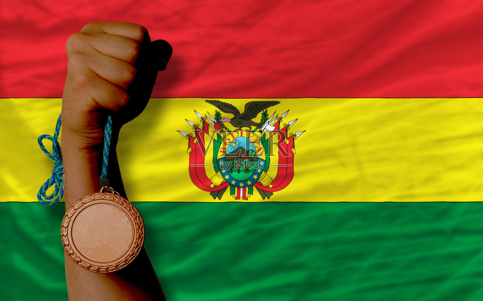 体育铜牌和玻利维亚国旗照片摄影图片