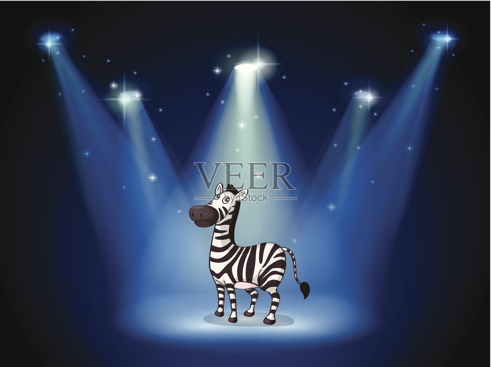 聚光灯下舞台上的斑马插画图片素材