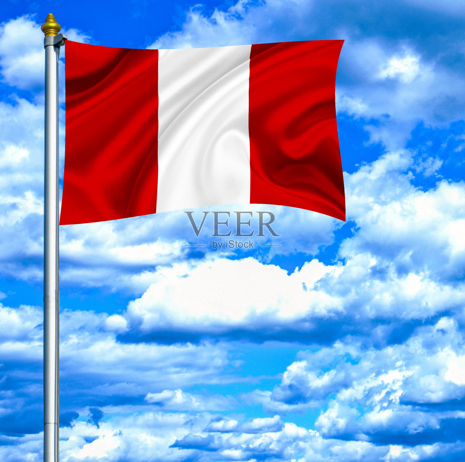 湛蓝的天空下，秘鲁国旗飘扬照片摄影图片