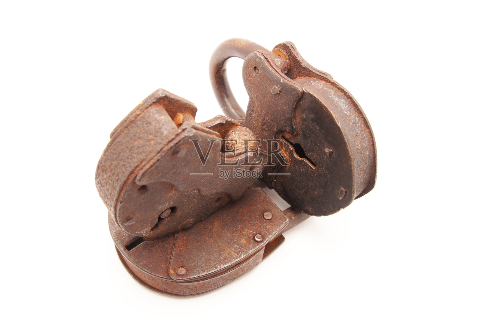 白色背景上的旧锁照片摄影图片