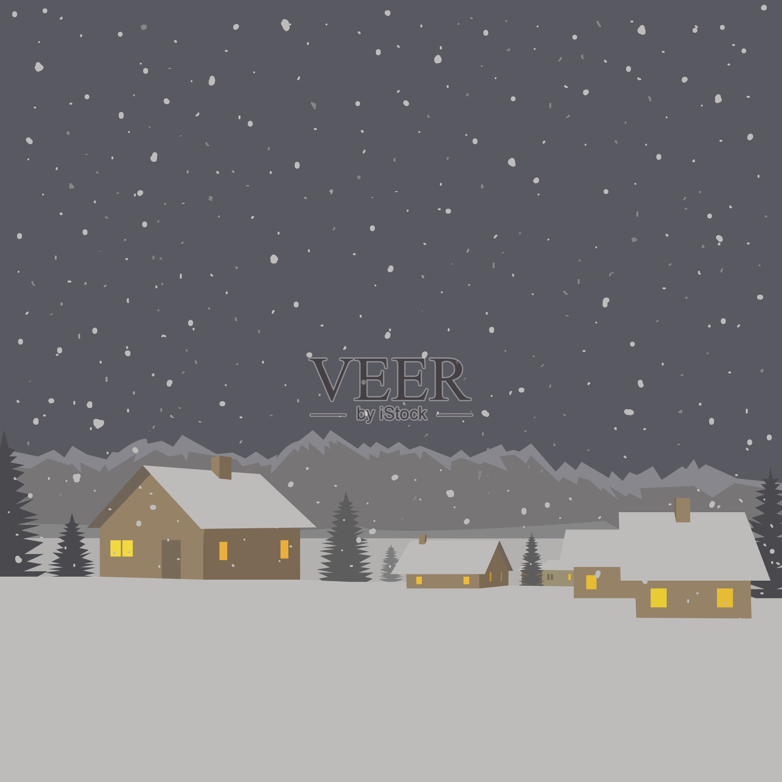 冬季山村背景，矢量插图插画图片素材