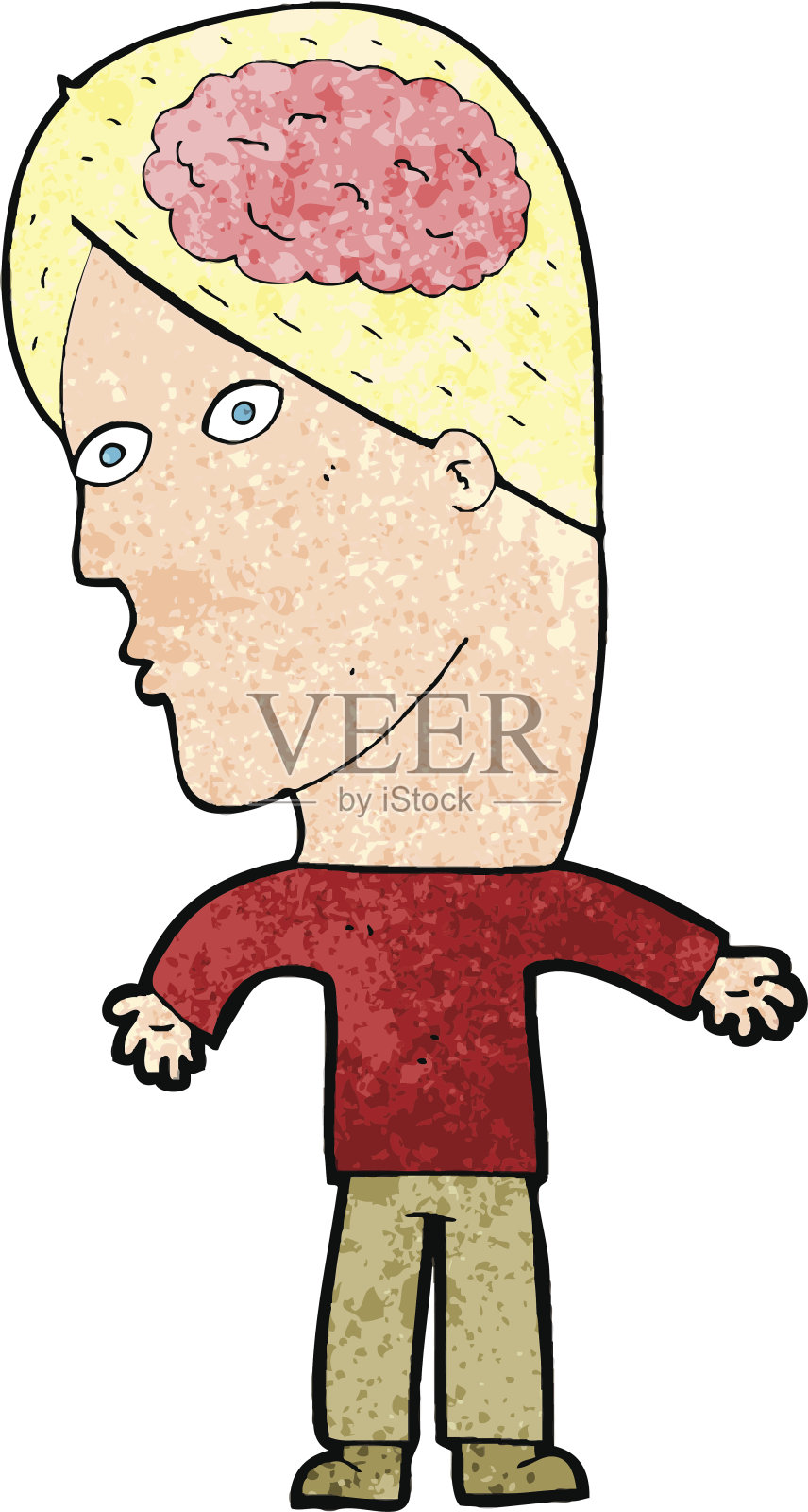 动漫男人带有大脑符号插画图片素材