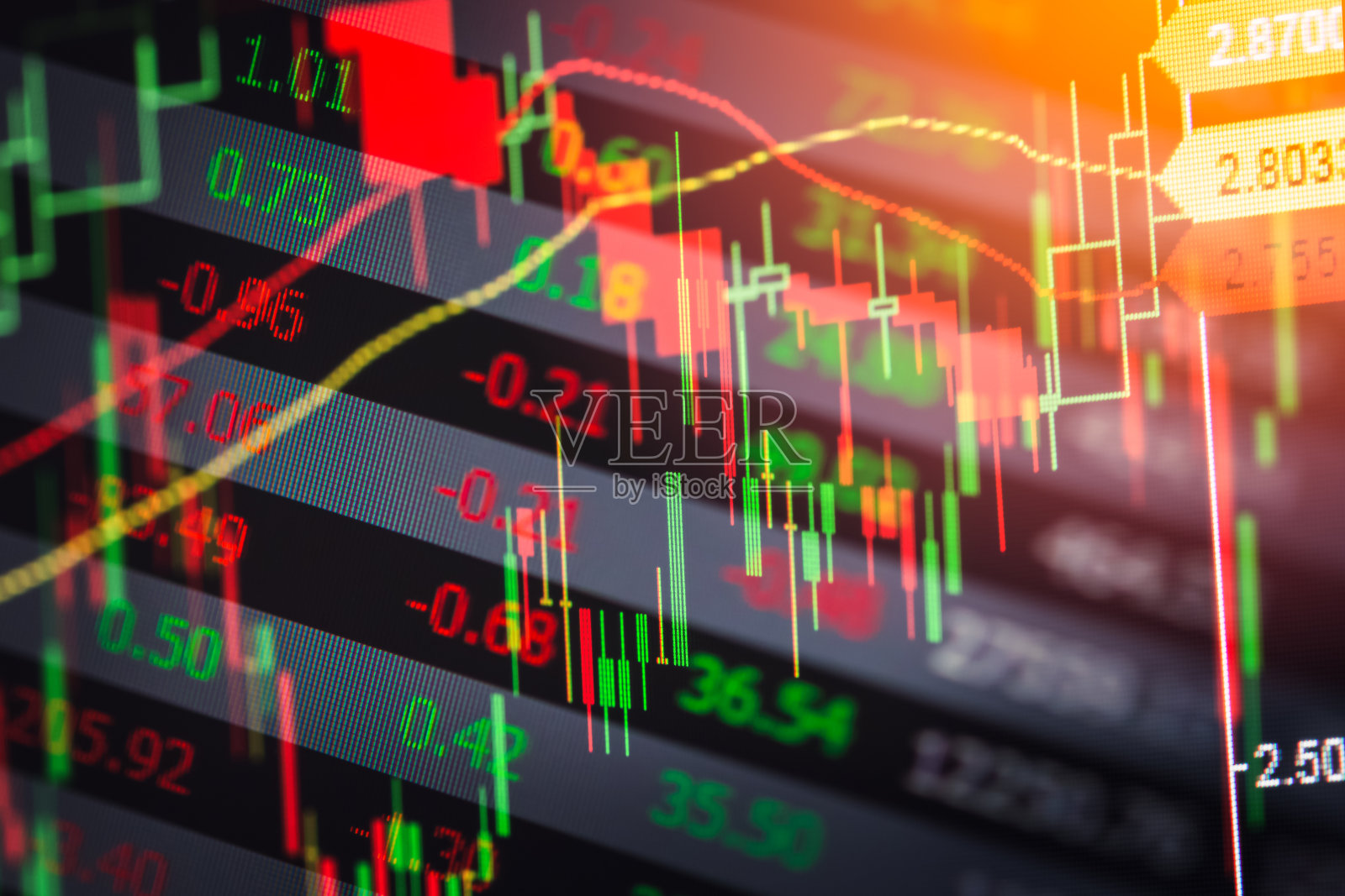 股票市场指标和金融数据从LED来看。双照片摄影图片