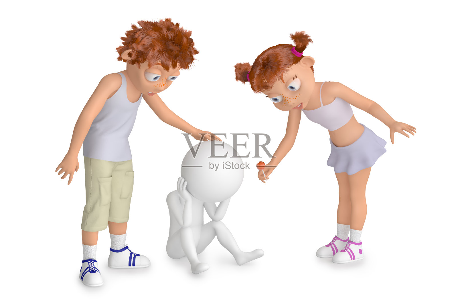 弟弟和妹妹帮助一个小白人照片摄影图片