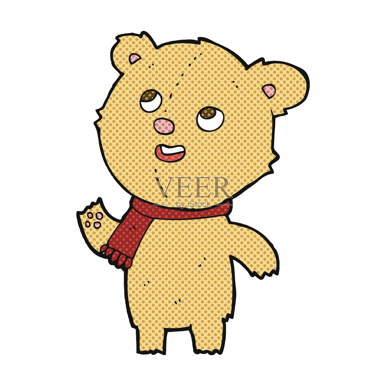 戴着围巾的卡通泰迪熊插画图片素材