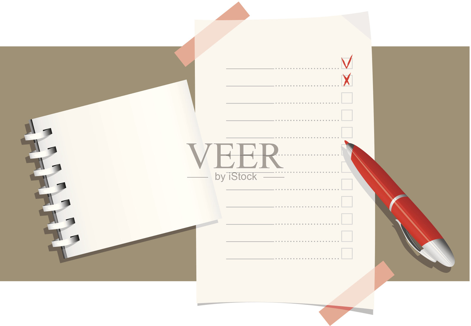 圆珠笔，记事本和申请表模板插画图片素材