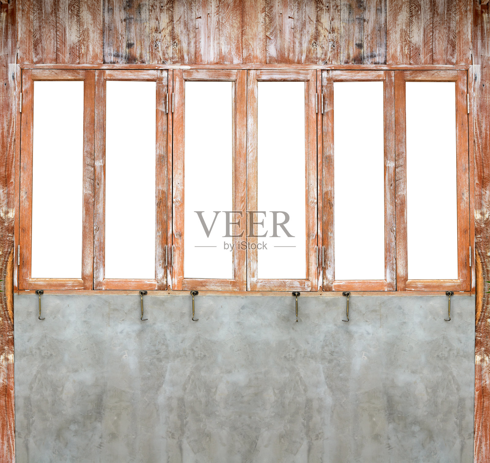 水泥墙上的老式木窗照片摄影图片