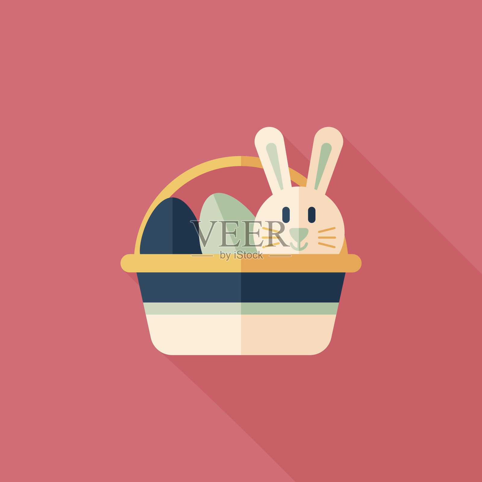 复活节兔子与长影子扁平图标，eps10插画图片素材