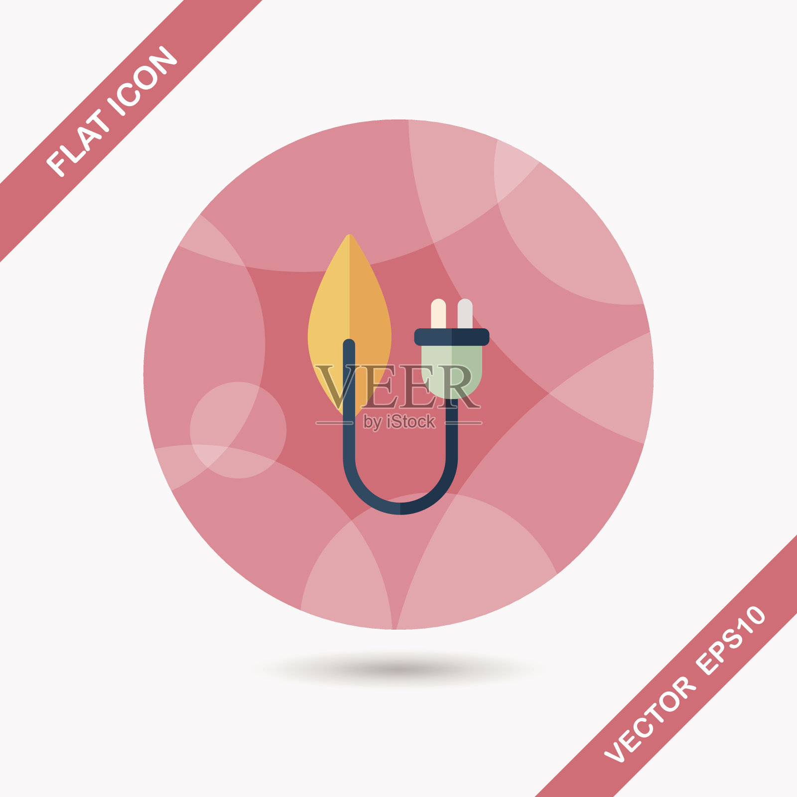 环保概念平面图标与长阴影图标素材