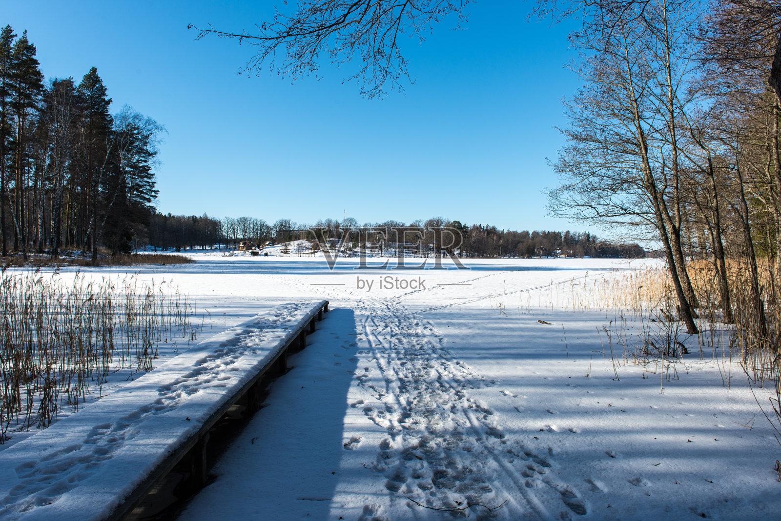 冬天结冰的湖照片摄影图片
