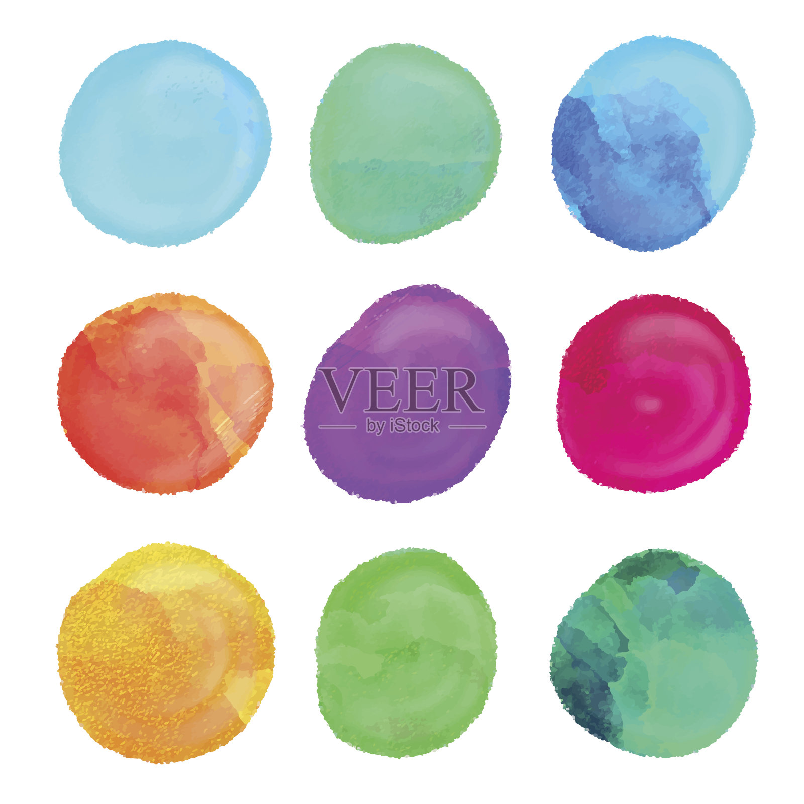 水彩设置彩色彩虹颜料污渍插画图片素材