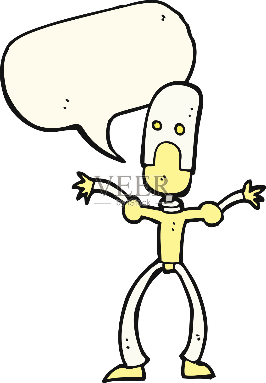 卡通搞笑机器人与语音泡泡插画图片素材