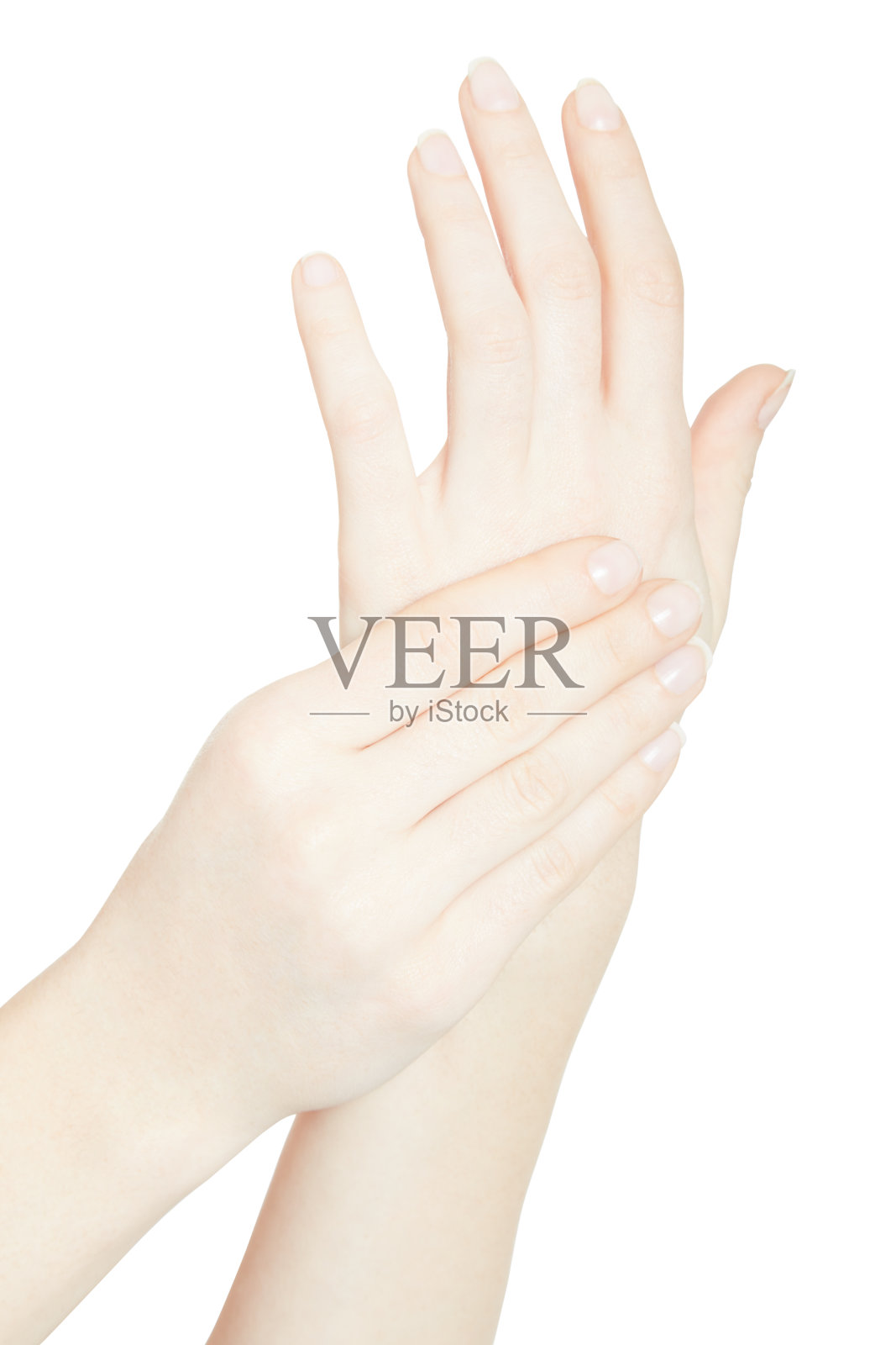 女人手带着手掌，背疼上白，剪着小路照片摄影图片