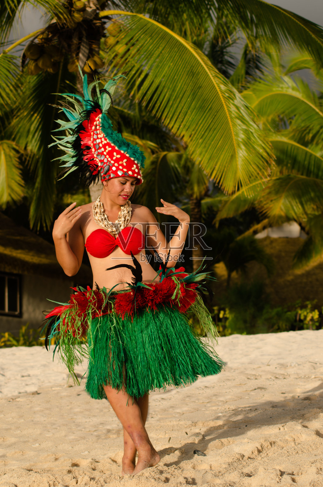 年轻的波利尼西亚太平洋岛屿塔希提女舞者照片摄影图片