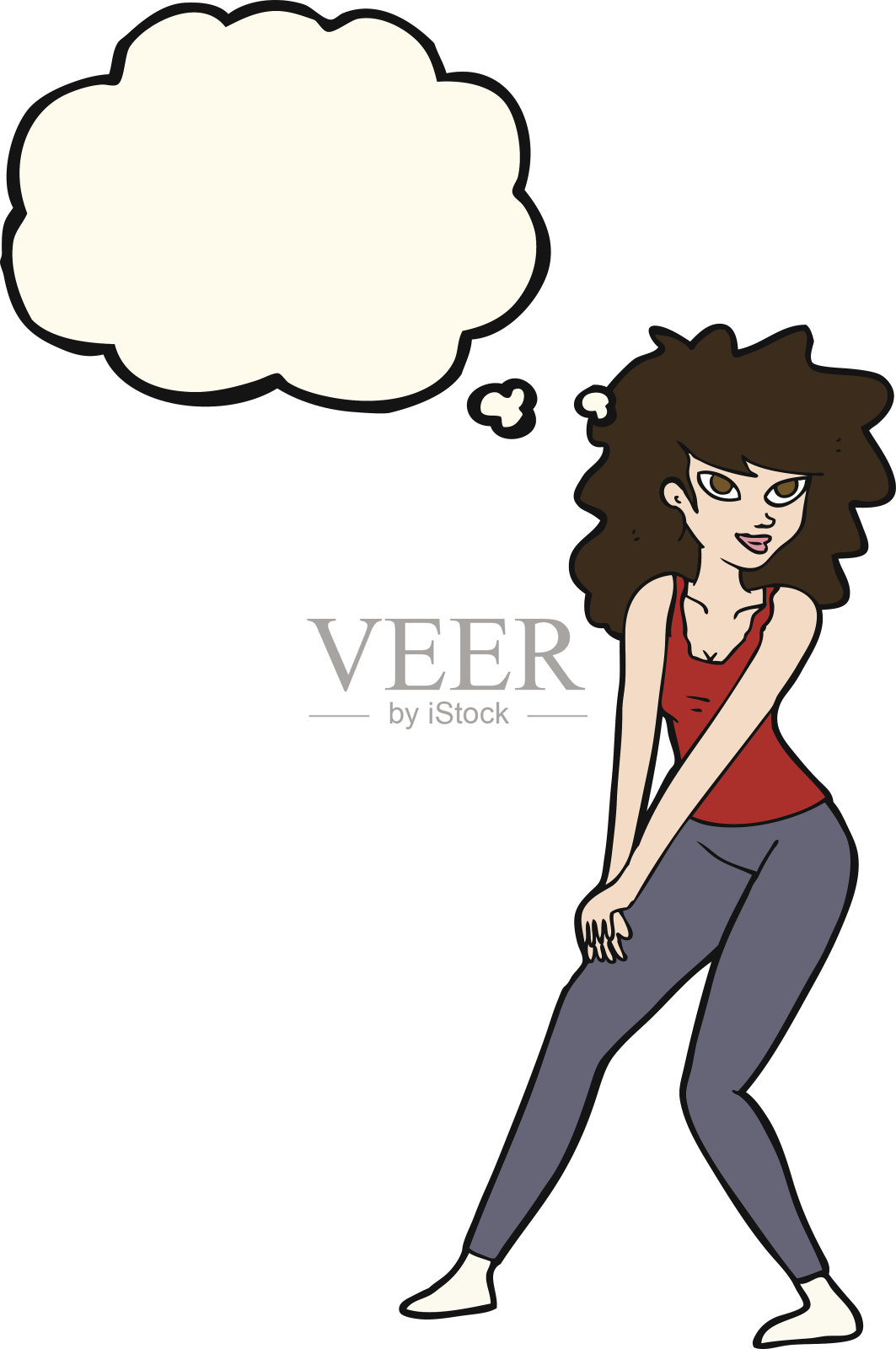 卡通女人摆姿势与思想泡泡设计元素图片