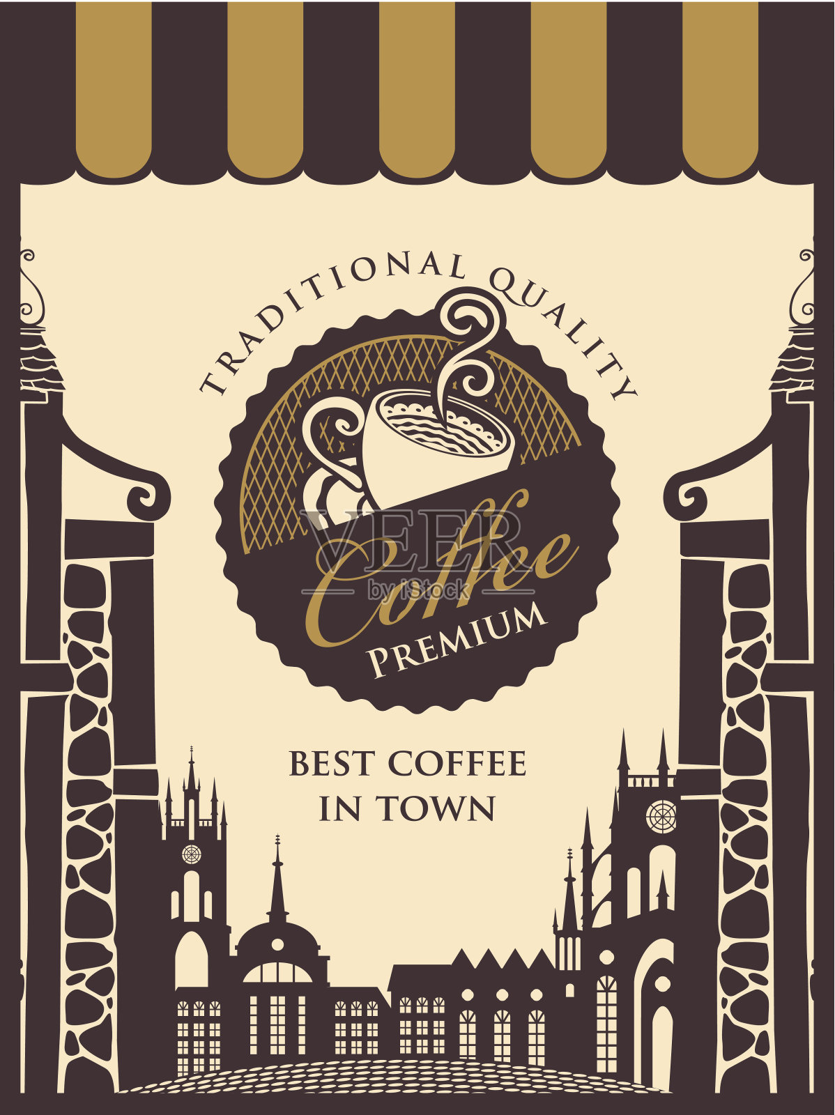 古老的城市咖啡馆插画图片素材