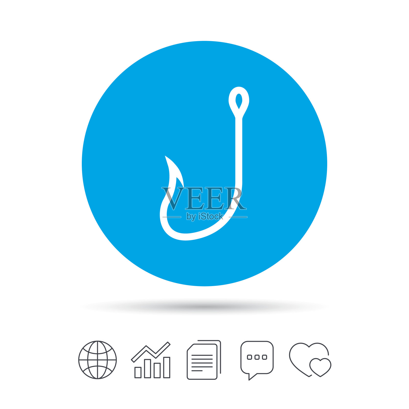 鱼钩标志图标。渔民解决符号。图标素材