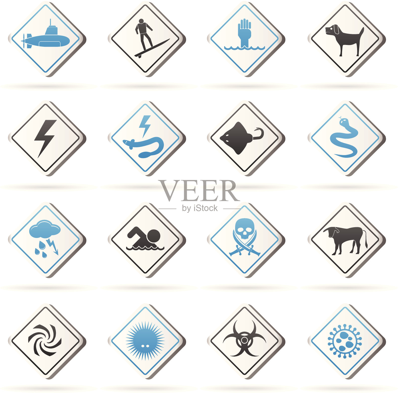 在海洋，海洋，海滩和河流危险的警告标志插画图片素材