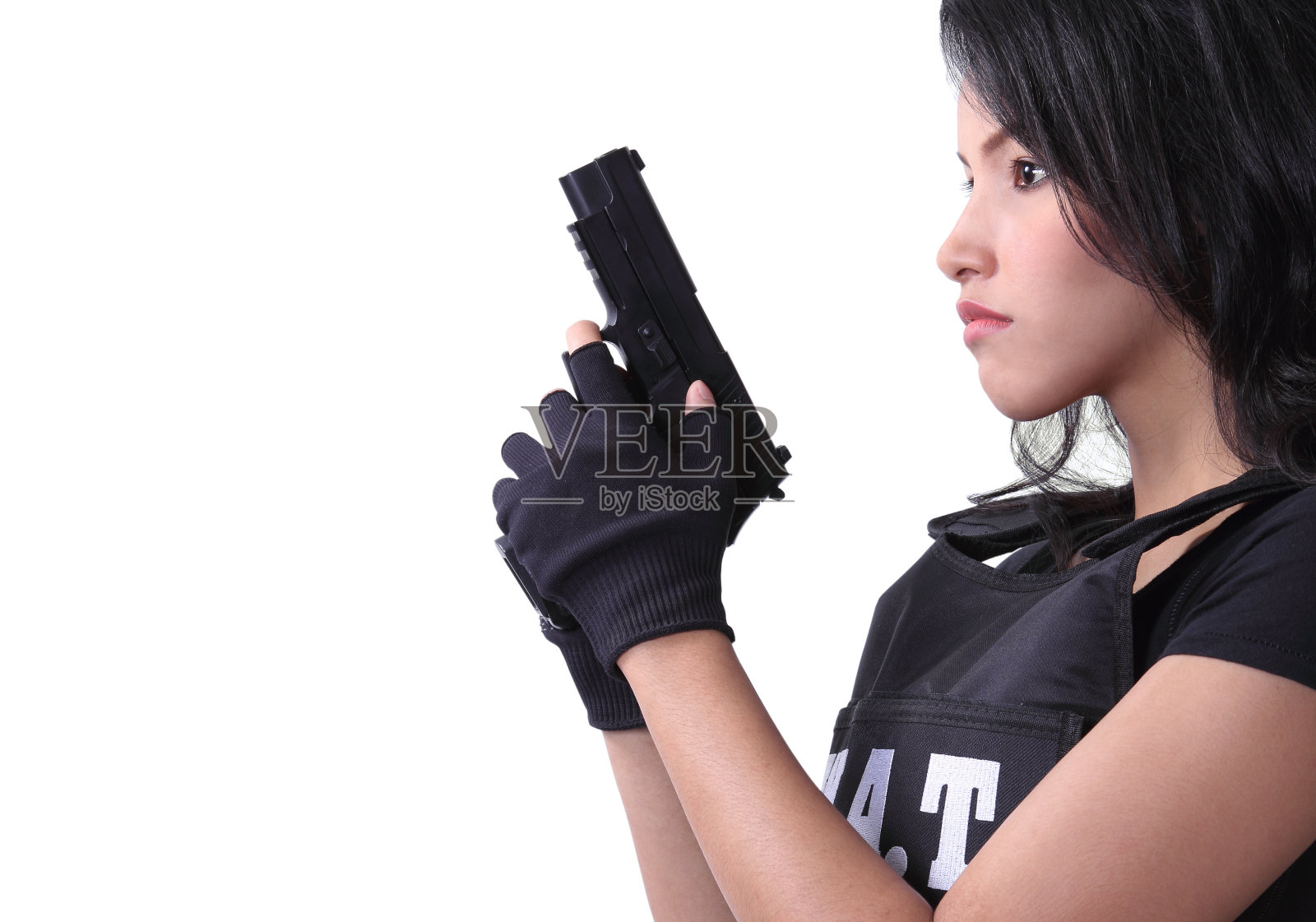 女人和枪照片摄影图片