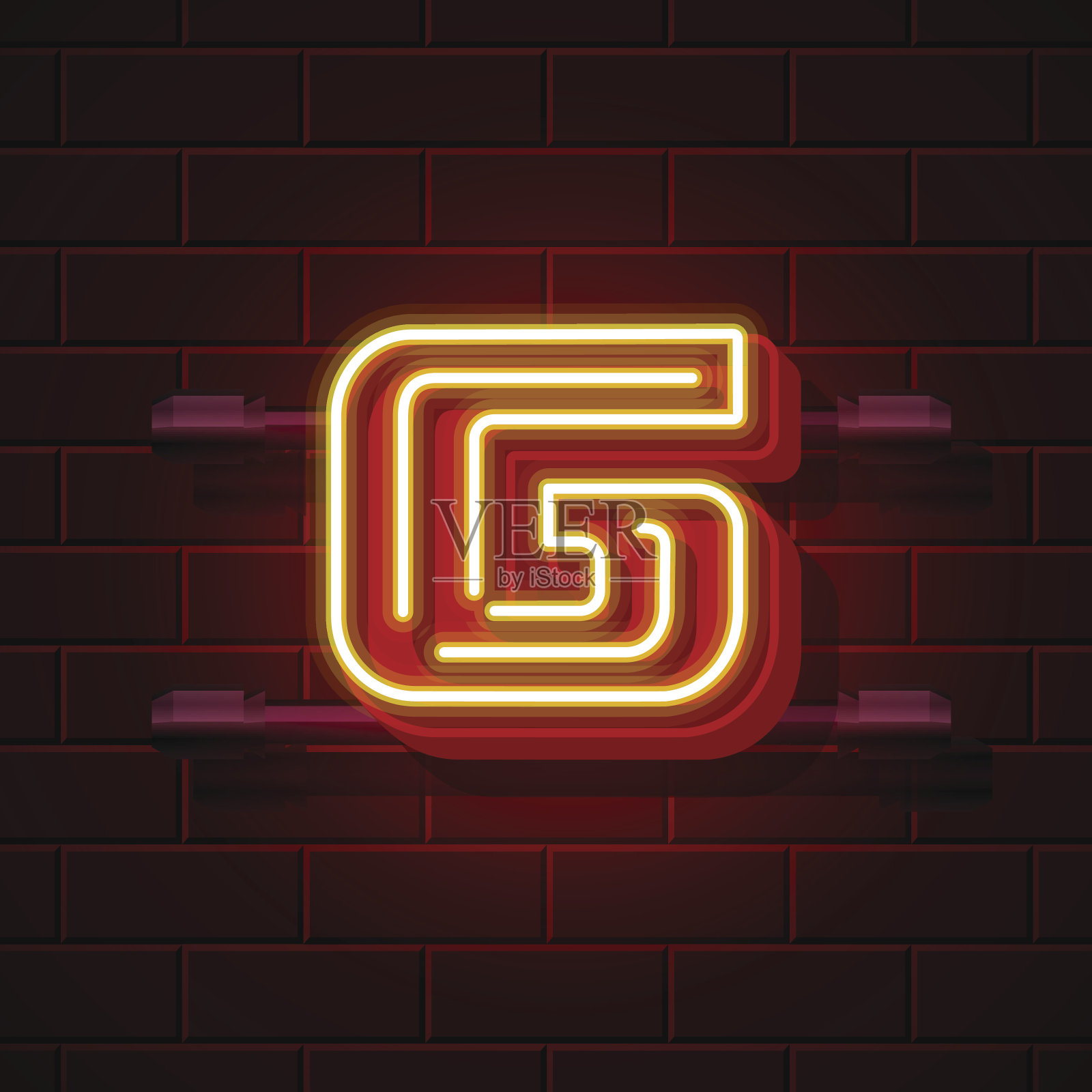 霓虹城市字体字母G招牌。矢量图插画图片素材