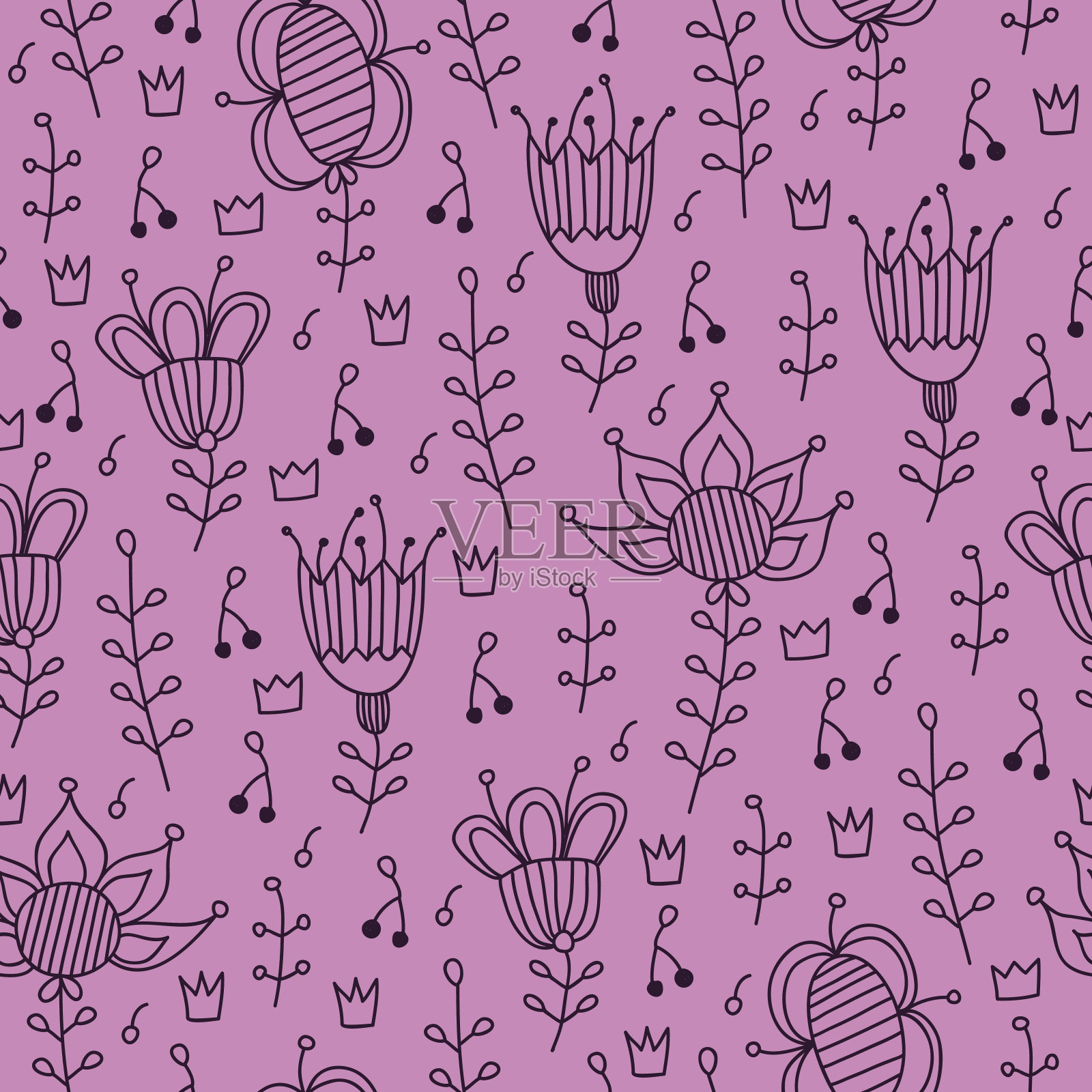 涂鸦可爱的花卉无缝图案插画图片素材