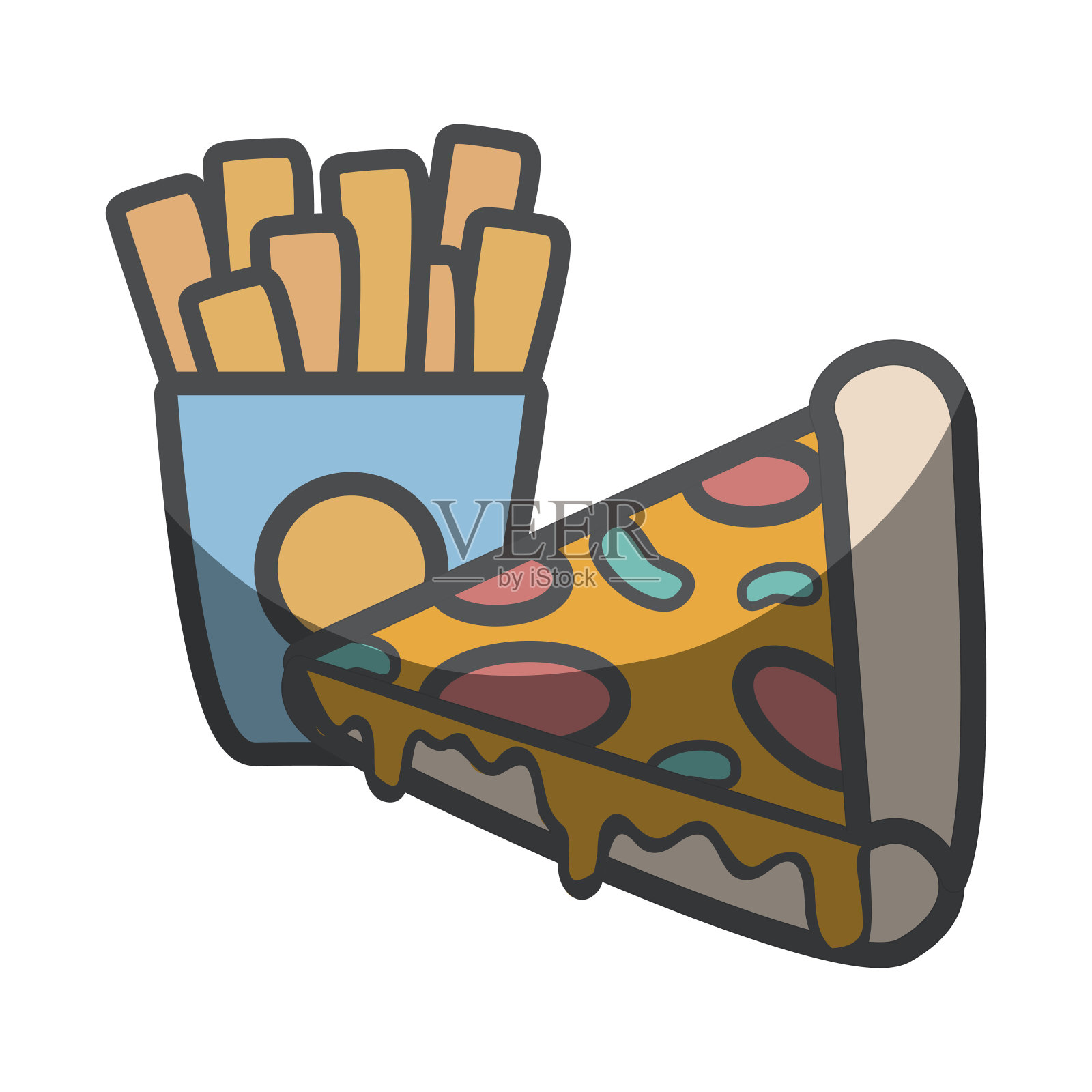 美味的披萨和炸薯条设计元素图片