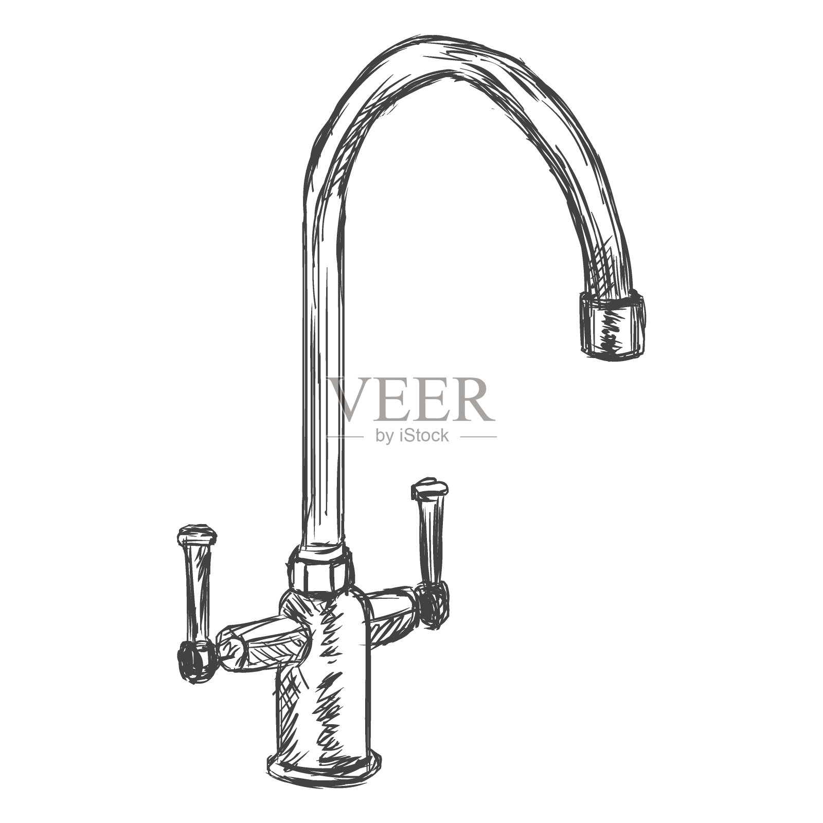 矢量单素描厨房水龙头插画图片素材