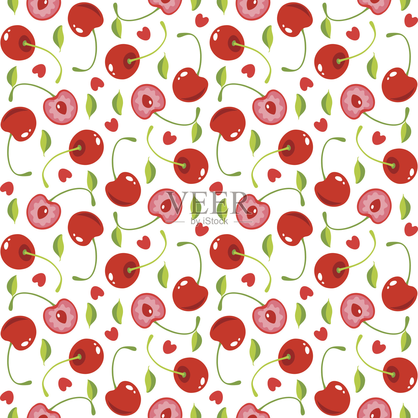 樱桃和心形无缝图案插画图片素材