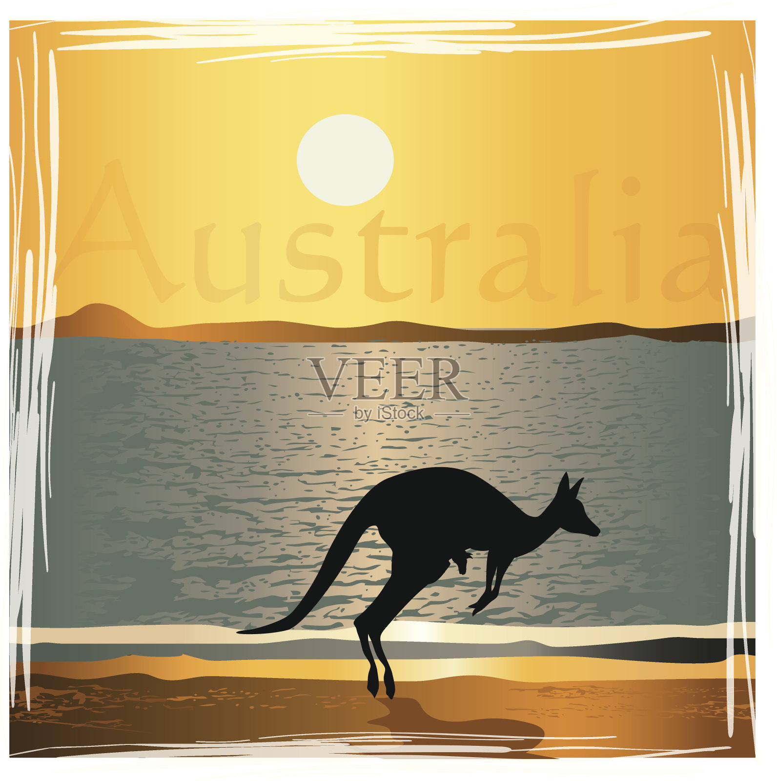 沙滩上的袋鼠插画图片素材